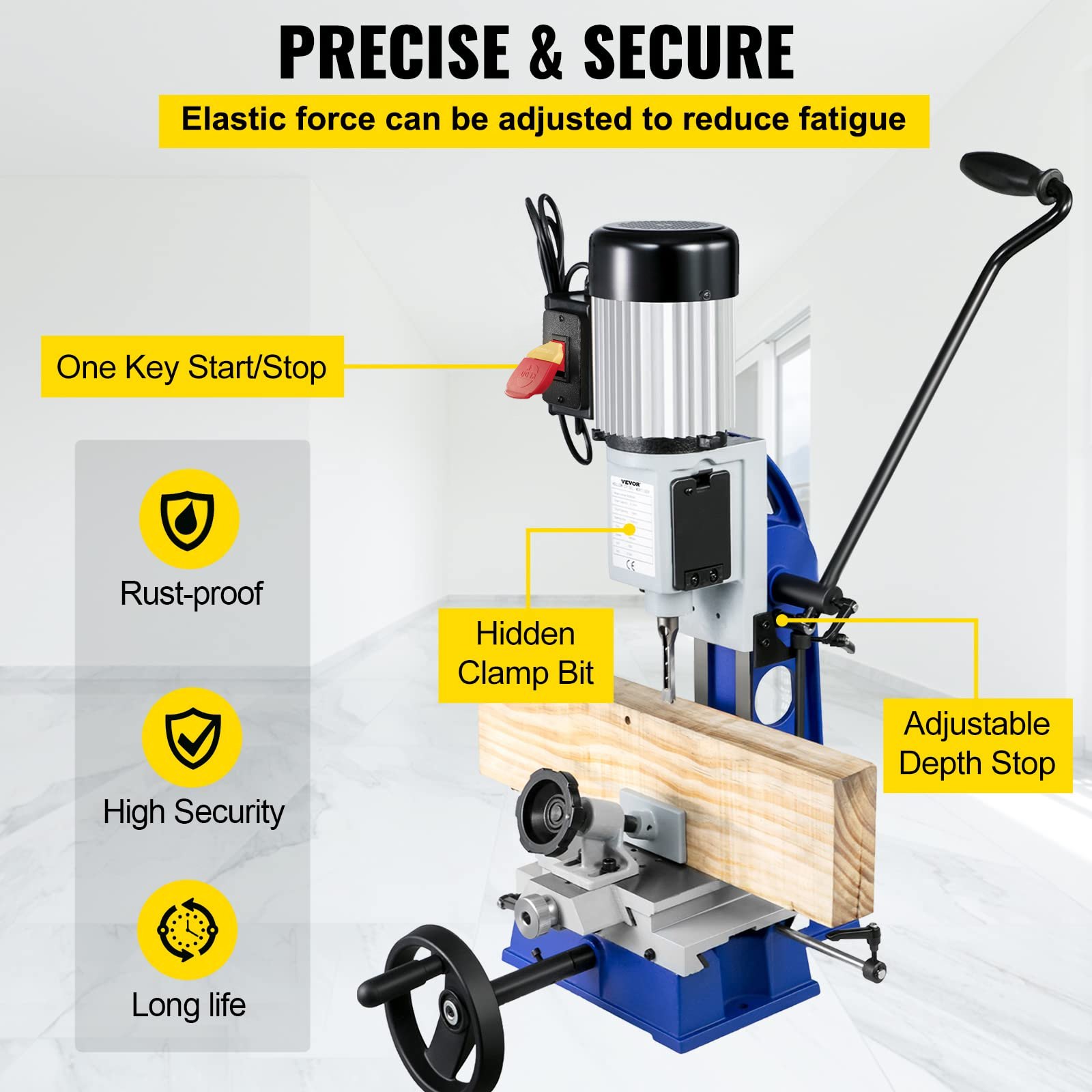 VEVOR Woodworking Mortise Machine, 373 W(1/2 HP) 1400RPM Powermatic Mortiser, With Movable Work Bench Benchtop Mortising Machine, For Making Round Holes Square Holes Or Special Square Holes In Wood