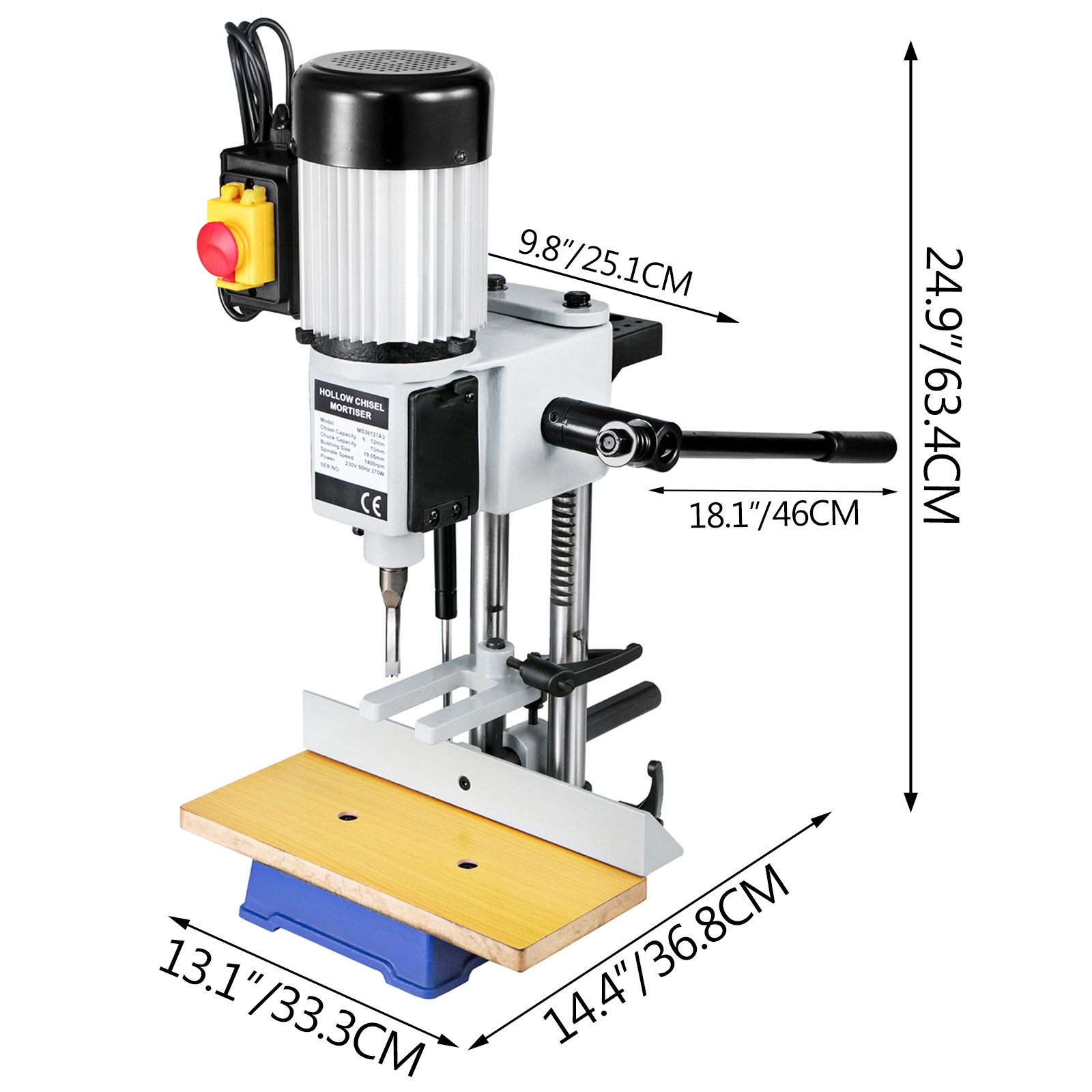 VEVOR Bench Morticer 1/2 HP 1400RPM Benchtop Drill Presses 13mm Chuck Capacity Benchtop Mortising Machine 60 Pounds Weigh for Cutting Wooden Mortises Internal Grinding Metal Drilling