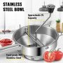VEVOR Stainless Steel Food Mill with 3 Grinding Disks Rotary Food Mill with Comfortable Handle Vegetable Mill 2 Quart Food Grinder for Tomato Sauce, Applesauce, Puree, Mashed Potatoes, Jams, Baby Food