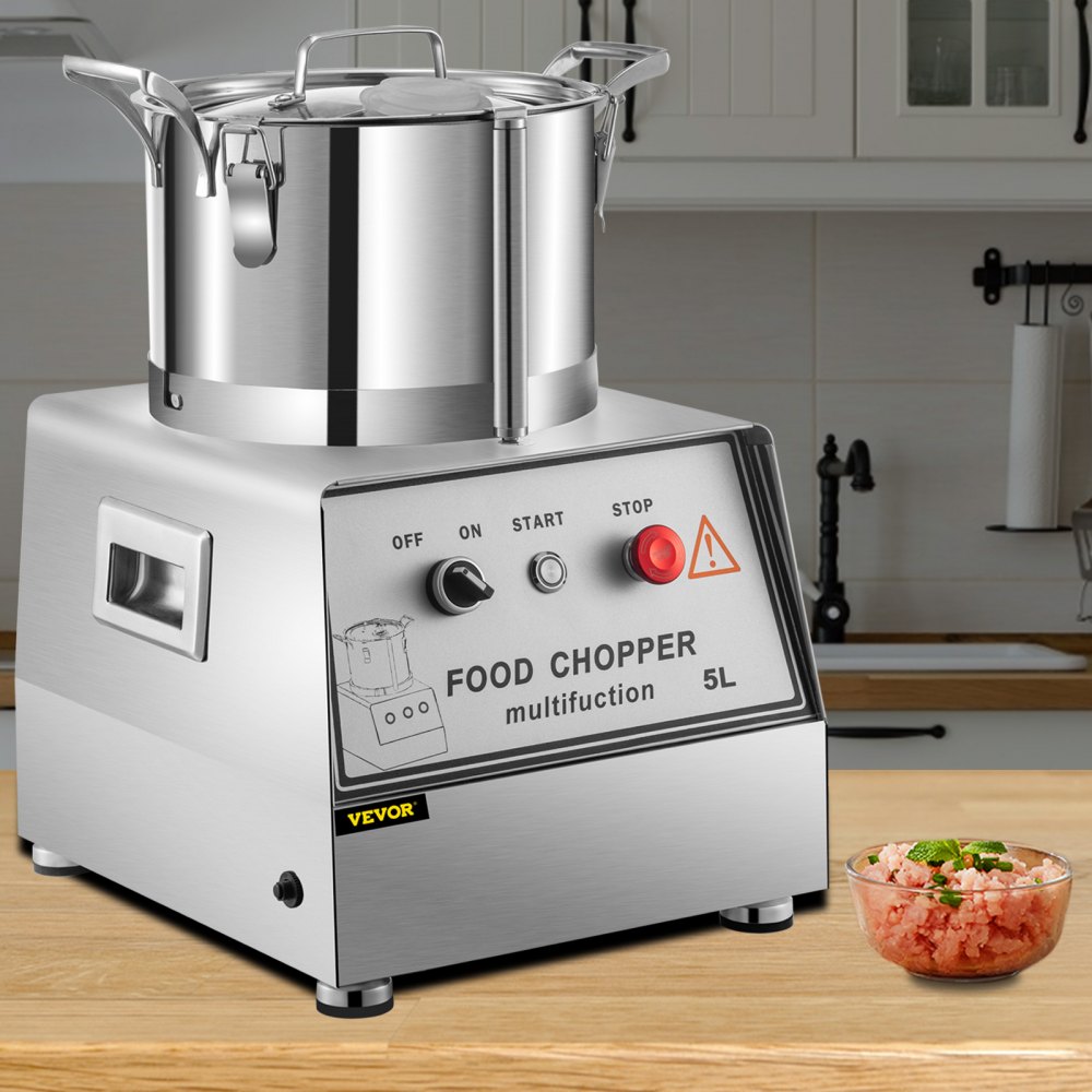 VEVOR Procesador de alimentos comercial de 110 V, capacidad de 5 L, cortador de alimentos eléctrico de 550 W, procesador de alimentos de acero inoxidable de 1400 RPM, perfecto para verduras, frutas, granos, maní, jengibre, ajo