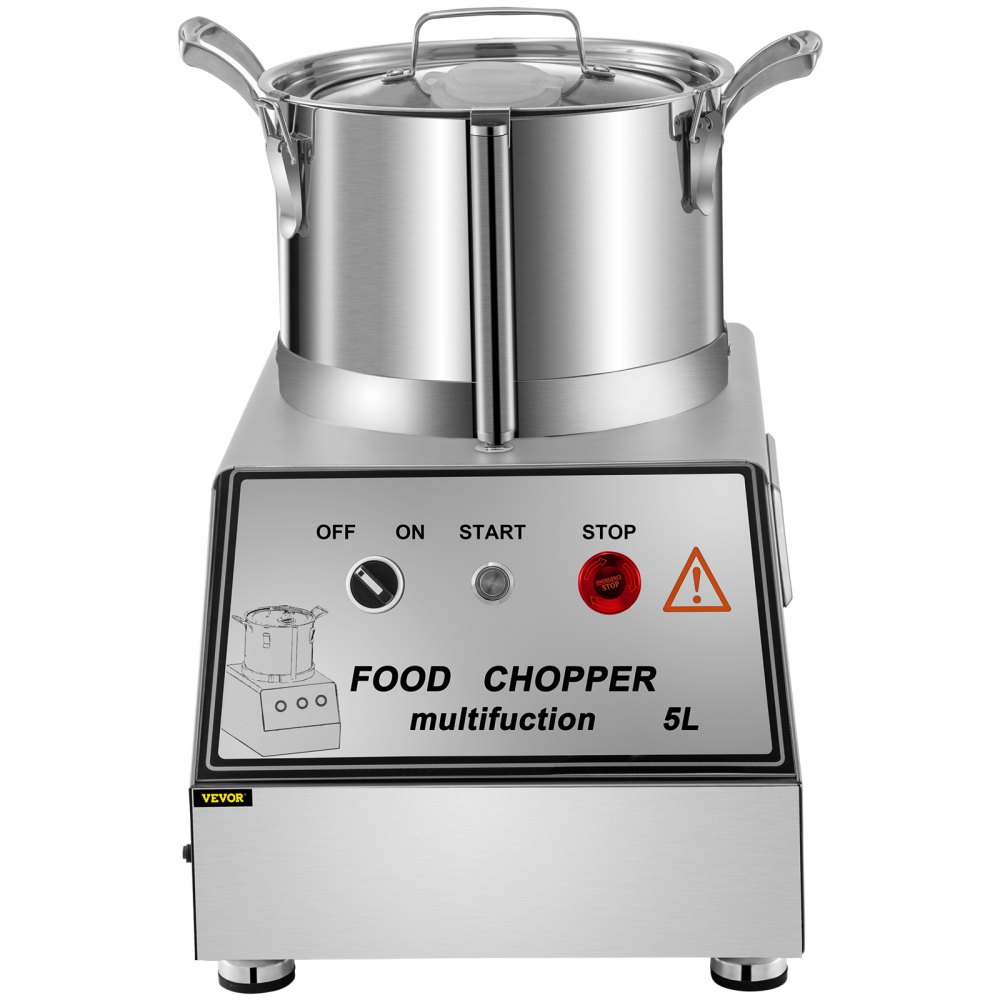 VEVOR Procesador de alimentos comercial de 110 V, capacidad de 5 L, cortador de alimentos eléctrico de 550 W, procesador de alimentos de acero inoxidable de 1400 RPM, perfecto para verduras, frutas, granos, maní, jengibre, ajo
