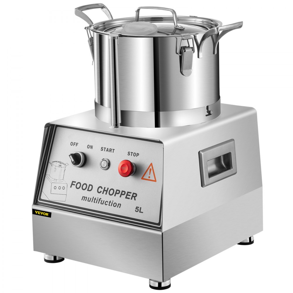 VEVOR Procesador de alimentos comercial de 110 V, capacidad de 5 L, cortador de alimentos eléctrico de 550 W, procesador de alimentos de acero inoxidable de 1400 RPM, perfecto para verduras, frutas, granos, maní, jengibre, ajo