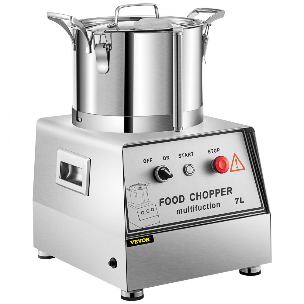 VEVOR Robot culinaire commercial 110 V Capacité 7 L 750 W Mélangeur électrique 1400 tr/min Processeur en acier inoxydable Parfait pour les légumes, les fruits, les céréales, les arachides, le gingembre et l'ail
