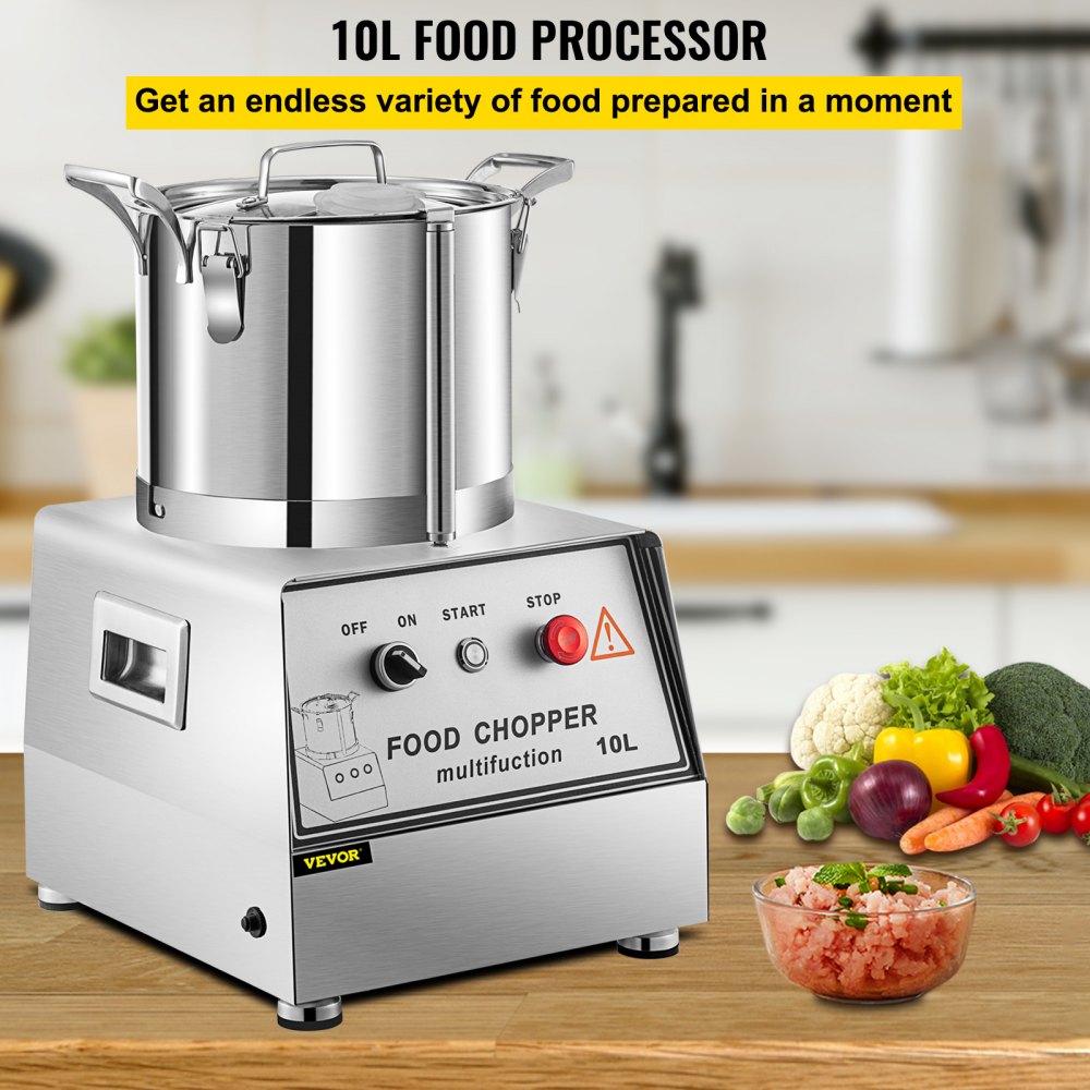 VEVOR Commercial Food Processor 10L Capacity 1100W Electric Food Cutter 1400RPM Stainless Steel Food Processor Perfect for Vegetable Fruits Grains Peanut Ginger Garlic | VEVOR US