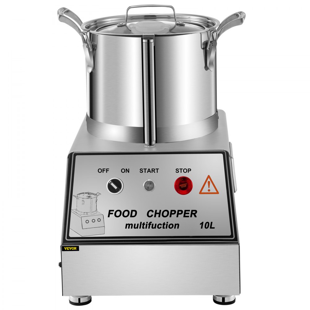 VEVOR 110V Commercial Food Processor 10L Capacity 1100W Electric Food Cutter 1400RPM Stainless Steel Food Processor Perfect for Vegetable Fruits Grains Peanut Ginger Garlic