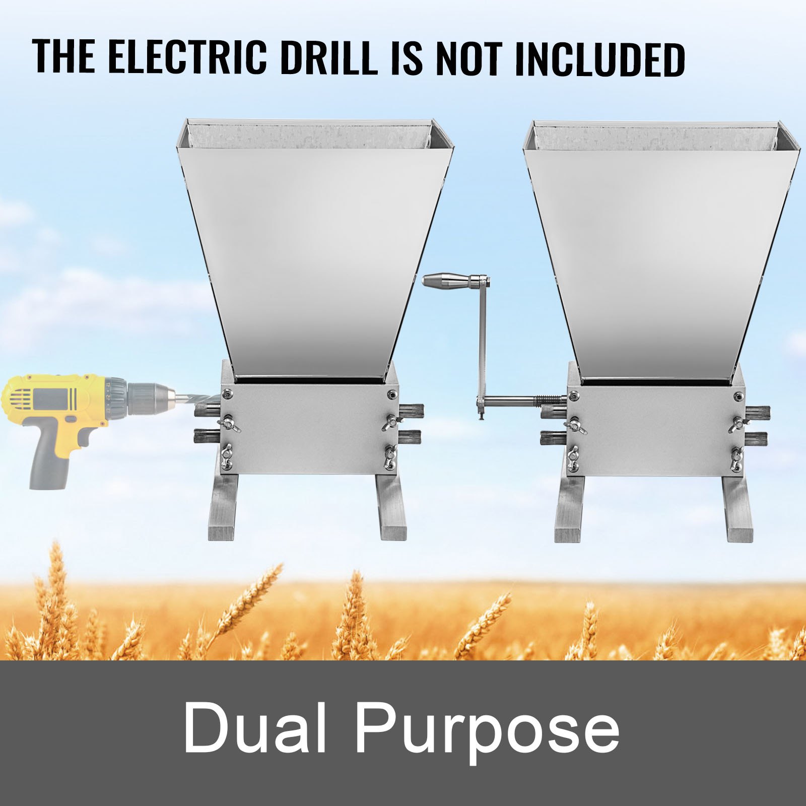 VEVOR 0.64~2.5mm Malt Crusher Stainless Steel 3 Roller Malt Mill Homebrew Grain Crusher Manual Adjustable with Base