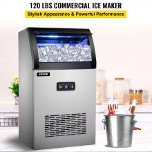 VEVOR Commercial Ice Maker Machine, 120 LBS/24H Stainless Steel Under Counter Ice Machine with 24 LBS Storage for Home Office Restaurant Bar etc,2 Water Inlet Modes, Water Filter, Scoops, Drain Pipe