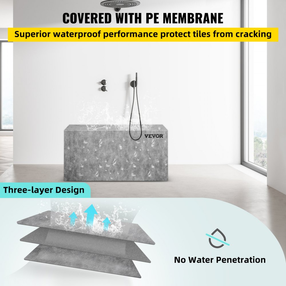 VEVOR tile shower seat with pe membrane for superior waterproof protection and three-layer design.