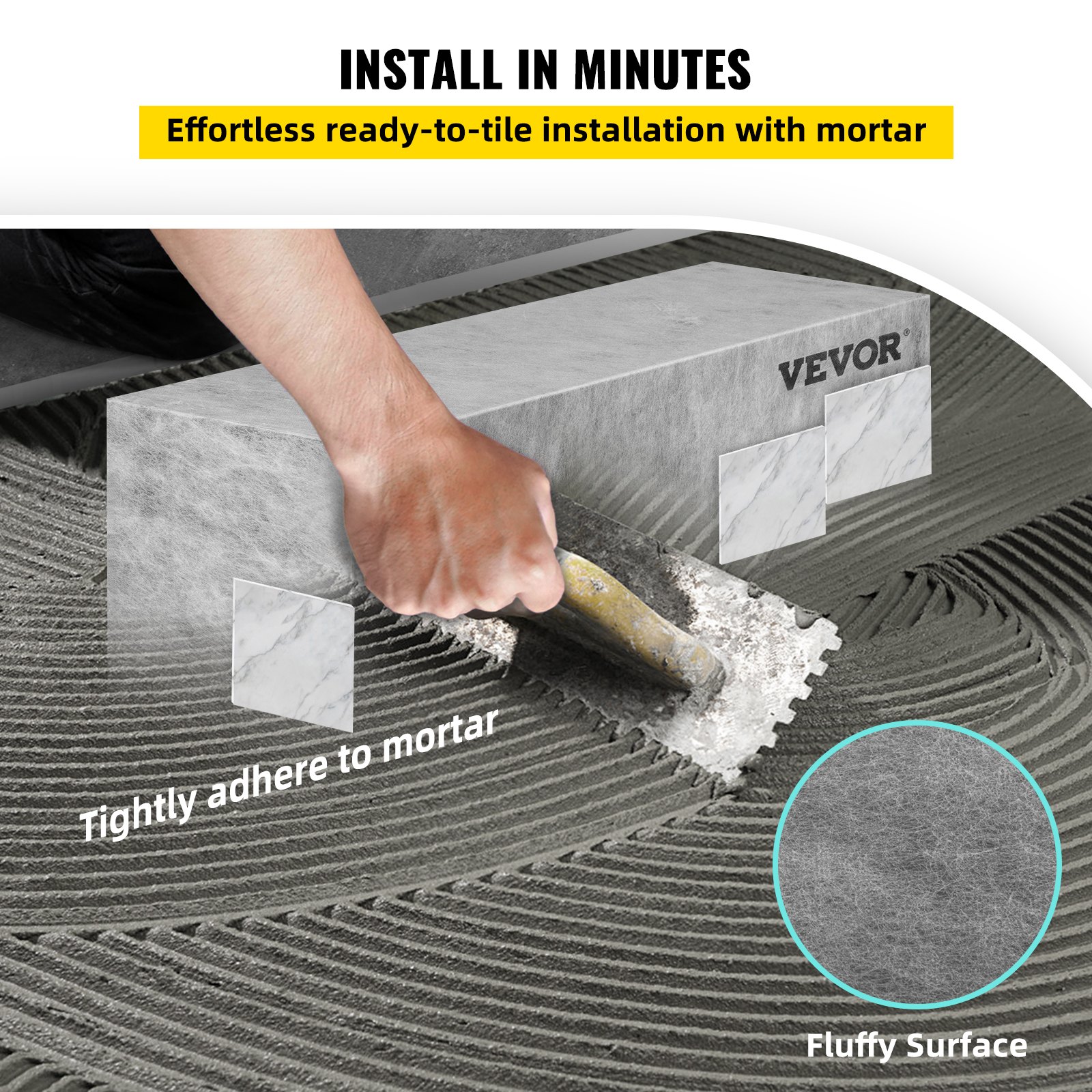 hand installing VEVOR tile shower seat with mortar for quick, easy, and secure adhesion.