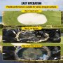 VEVOR pond liner installation steps: dig the pond, lay the liner, add water and stones.