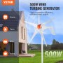 VEVOR 500W vindturbingenerator 12V 5-blads vindturbinsats och MPPT-styrenhet