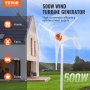 VEVOR Generador de turbina eólica de 500 W, kit de turbina eólica de 12 V, generador de energía eólica de 3 palas con controlador MPPT, dirección de barlovento ajustable y velocidad del viento de arranque de 2,5 m/s, adecuado para el hogar, granja, vehículos recreativos, barcos