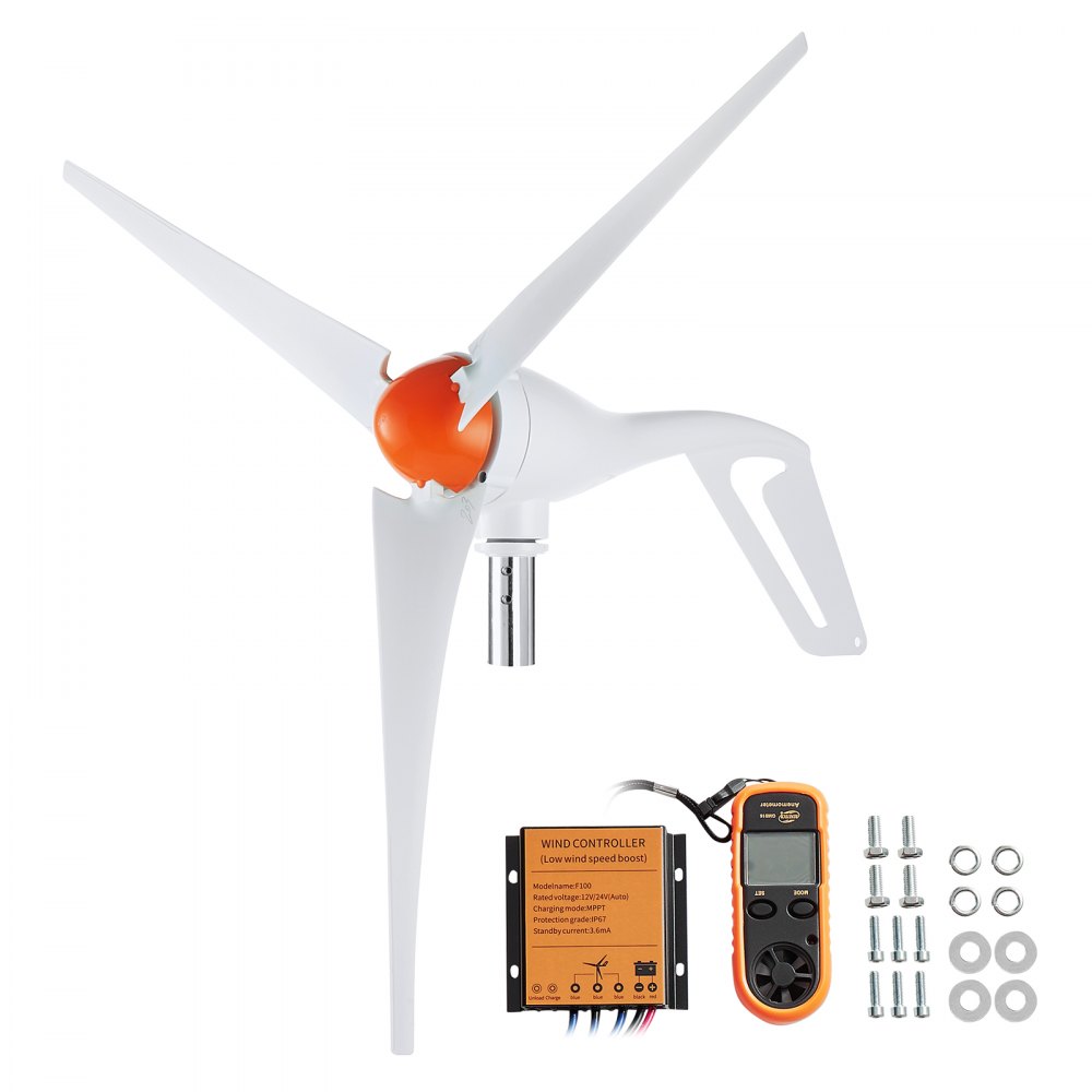 VEVOR 500W vindmøllegenerator 12V 3-blads vindmøllesæt med vindmåler
