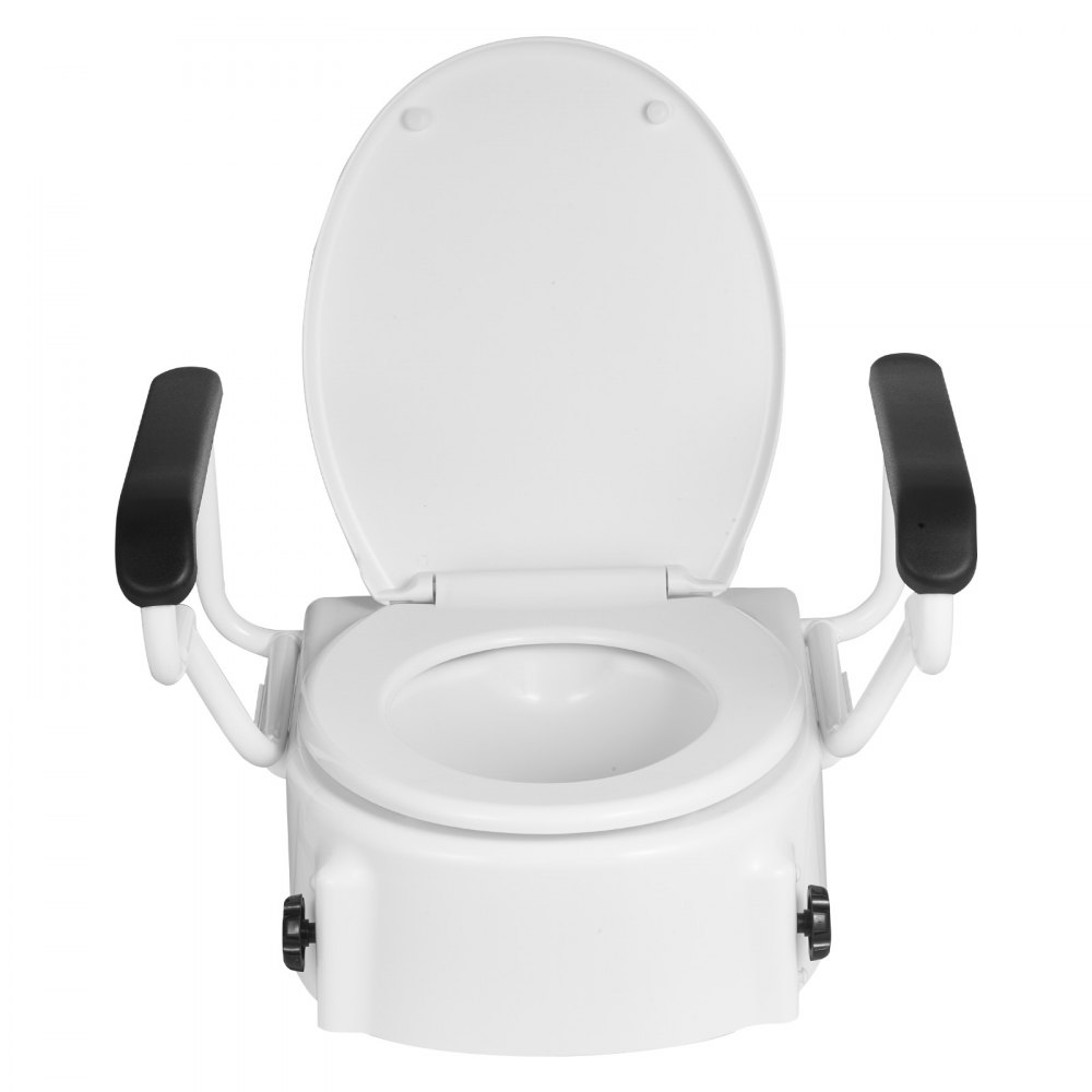 VEVOR Raised Toilet Seat with Arms, 136.1 kg Load Capacity, 3-Level Adjustable Height, Widened Commode Elevated Toilet Seat Riser with Padded Handles for Seniors, Elderly, Handicap, Disabled, Adults