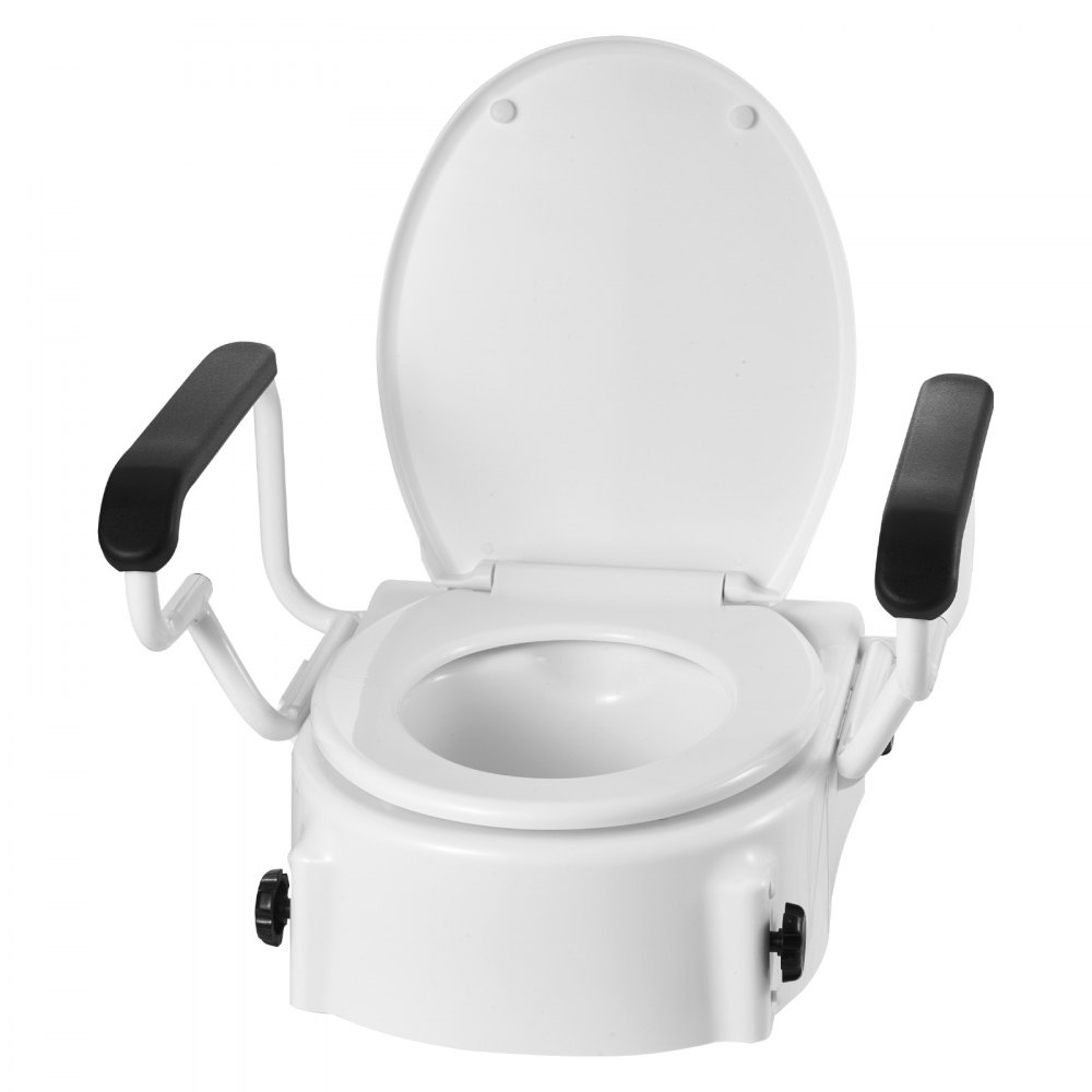 VEVOR Raised Toilet Seat with Arms, 136.1 kg Load Capacity, 3-Level Adjustable Height, Widened Commode Elevated Toilet Seat Riser with Padded Handles for Seniors, Elderly, Handicap, Disabled, Adults