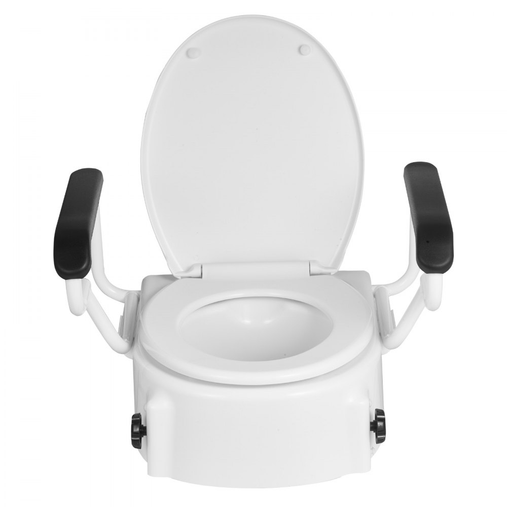VEVOR Raised Toilet Seat with Arms, 300 lbs Load Capacity, 3-Level Adjustable Height, Widened Commode Elevated Toilet Seat Riser with Padded Handles for Seniors, Elderly, Handicap, Disabled, Adults