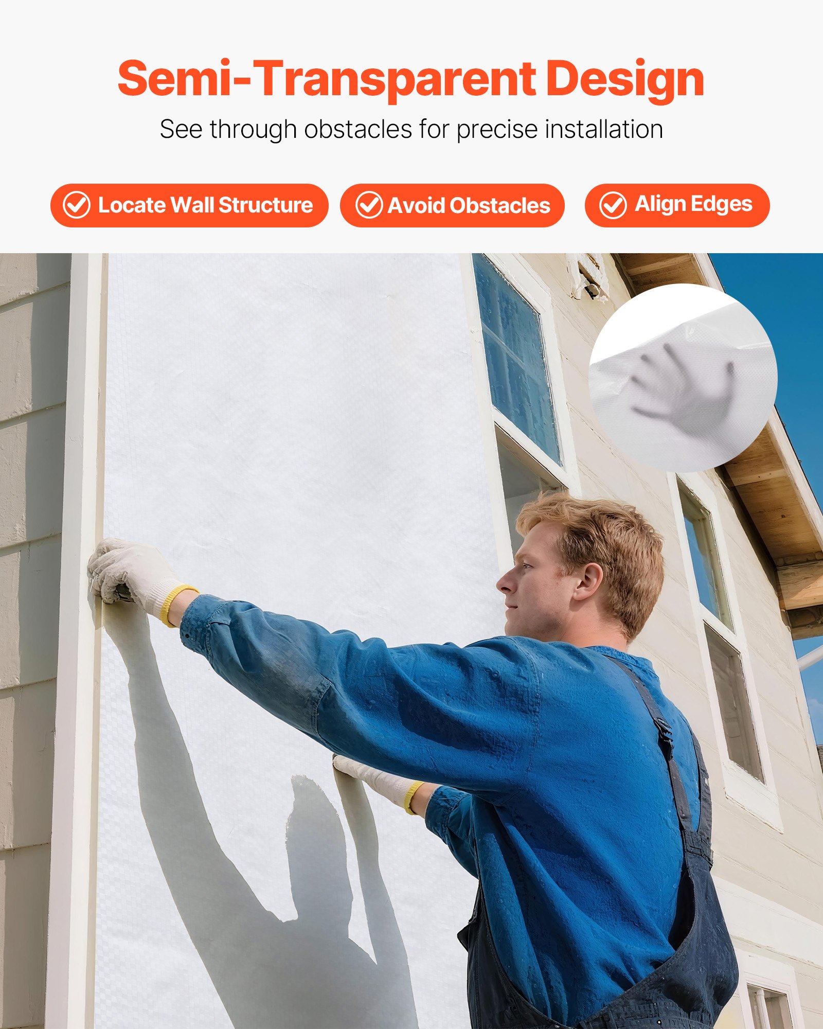 VEVOR House Wrap, 2740 x 45720 mm, 0.13 mm Thick Vapor Barrier, Heavy Duty Plastic Sheeting for Tear-resistant, Drop Cloth Vapor Barrier Covering for Residential & Commercial Construction, White