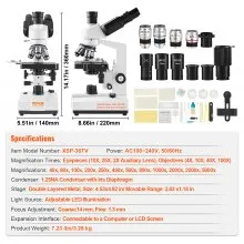 VEVOR Compound Trinocular Microscope, 40X-5000X Magnification Trinocular Compound Lab Microscope with Two-Layer Mechanical Stage, External Interface, LED Illumination and Microscope Slides Included