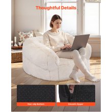 VEVOR Bean Bag Chair, BeanBag Sofa Chair with Armrests for Adults, Fluffy Plush & High-Density Foam Filling Adult Bean Bag with Zapper, Comfy Lazy Sofa Chair Ideal for Living Room, Bedroom, Beige