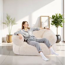 VEVOR Bean Bag Chair, BeanBag Sofa Chair with Armrests for Adults, Fluffy Plush & High-Density Foam Filling Adult Bean Bag with Zapper, Comfy Lazy Sofa Chair Ideal for Living Room, Bedroom, Beige