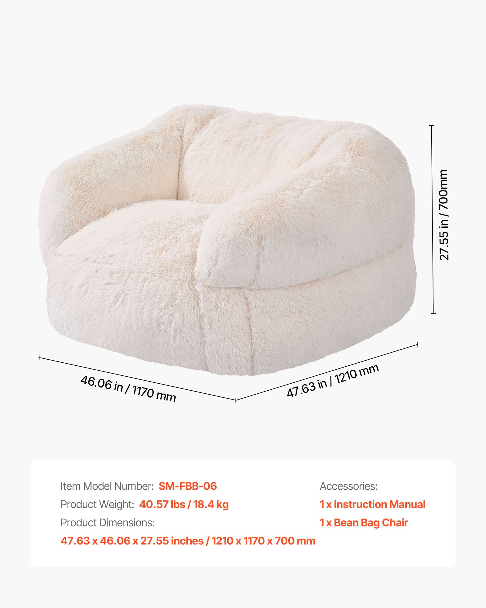 VEVOR Bean Bag Chair, BeanBag Sofa Chair with Armrests for Adults, Fluffy Plush & High-Density Foam Filling Adult Bean Bag with Zapper, Comfy Lazy Sofa Chair Ideal for Living Room, Bedroom, Beige