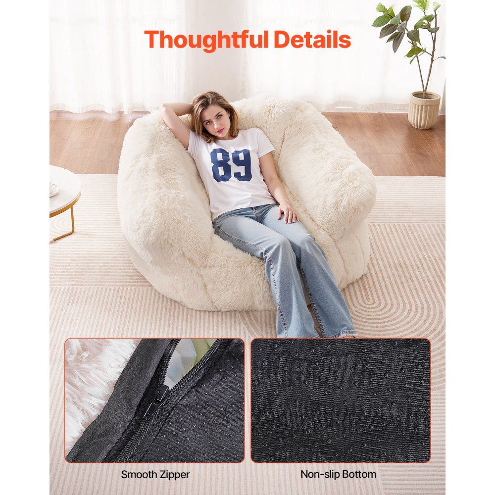 VEVOR Bean Bag Chair, BeanBag Sofa Chair with Armrests for Adults, Fluffy Plush & High-Density Foam Filling Adult Bean Bag with Zapper, Comfy Lazy Sofa Chair Ideal for Living Room, Bedroom, Beige