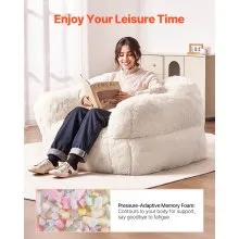 VEVOR Bean Bag Chair, BeanBag Sofa Chair with Armrests for Adults, Fluffy Plush & High-Density Foam Filling Adult Bean Bag with Zapper, Comfy Lazy Sofa Chair Ideal for Living Room, Bedroom, Beige