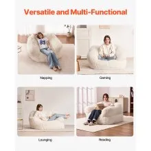 VEVOR Bean Bag Chair, BeanBag Sofa Chair with Armrests for Adults, Fluffy Plush & High-Density Foam Filling Adult Bean Bag with Zapper, Comfy Lazy Sofa Chair Ideal for Living Room, Bedroom, Beige
