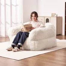 VEVOR Bean Bag Chair, BeanBag Sofa Chair with Armrests for Adults, Fluffy Plush & High-Density Foam Filling Adult Bean Bag with Zapper, Comfy Lazy Sofa Chair Ideal for Living Room, Bedroom, Beige