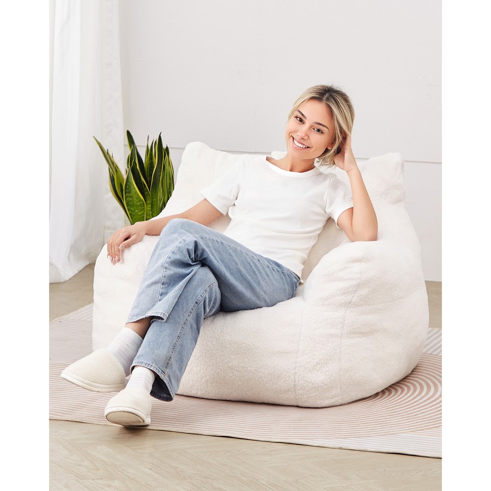 VEVOR 91 cm Bean Bag Chair with Soft Armrests and Storage Pocket White