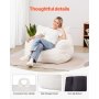 VEVOR Bean Bag Chair, 91 cm Bean Bag Chair with Soft Armrests and Storage Pocket, 25D Memory Foam Filled with Soft Teddy Velvet Cover, Bean Bag for Bedroom or Playroom, White