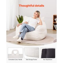 3 feet Bean Bag Chair with Soft Armrests and Storage Pocket White