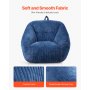 VEVOR Bean Bag Chair, 3 feet Bean Bag Chair with Soft Armrests and Storage Pocket, 25D Memory Foam Filled with Soft Teddy Velvet Cover, Bean Bag for Bedroom or Playroom, Blue