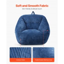 3 feet Bean Bag Chair with Soft Armrests and Storage Pocket Blue