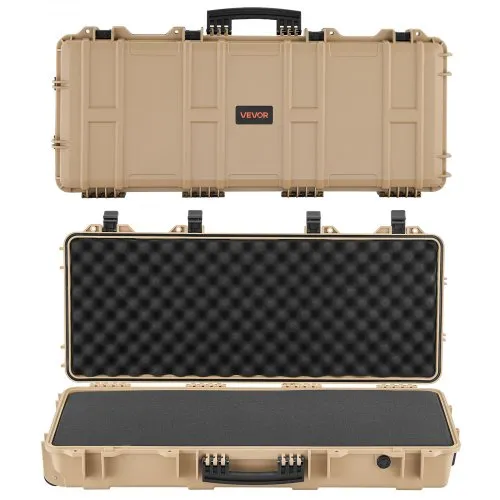 VEVOR Hard Rifle Case, Lockable Rifle Case with 4 Layers Pre-cut Foams, 914 mm Gun Storage with Wheels, IP67 Waterproof & Dustproof Pistol Storage Cases for Rifles, Shotguns, Airsoft Guns, Khaki