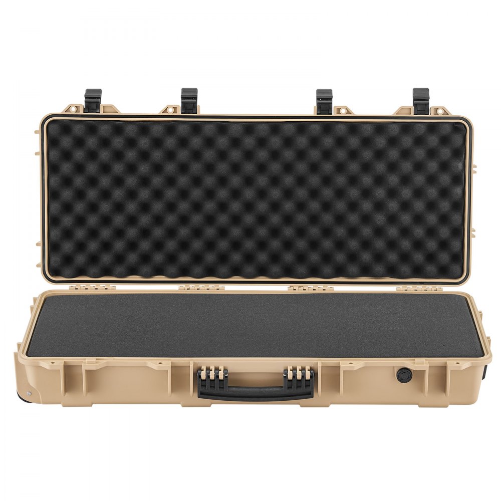 VEVOR Hard Rifle Case, Lockable Rifle Case with 4 Layers Pre-cut Foams, 97.8 cm Gun Storage with Wheels, IP67 Waterproof & Dustproof Pistol Storage Cases for Rifles, Shotguns, Airsoft Guns, Khaki