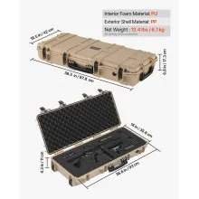 VEVOR Hard Rifle Case, Lockable Rifle Case with 4 Layers Pre-cut Foams, 36 in Gun Storage with Wheels, IP67 Waterproof & Dustproof Pistol Storage Cases for Rifles, Shotguns, Airsoft Guns, Khaki
