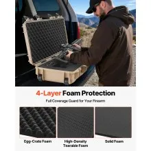 VEVOR Hard Rifle Case, Lockable Rifle Case with 4 Layers Pre-cut Foams, 36 in Gun Storage with Wheels, IP67 Waterproof & Dustproof Pistol Storage Cases for Rifles, Shotguns, Airsoft Guns, Khaki