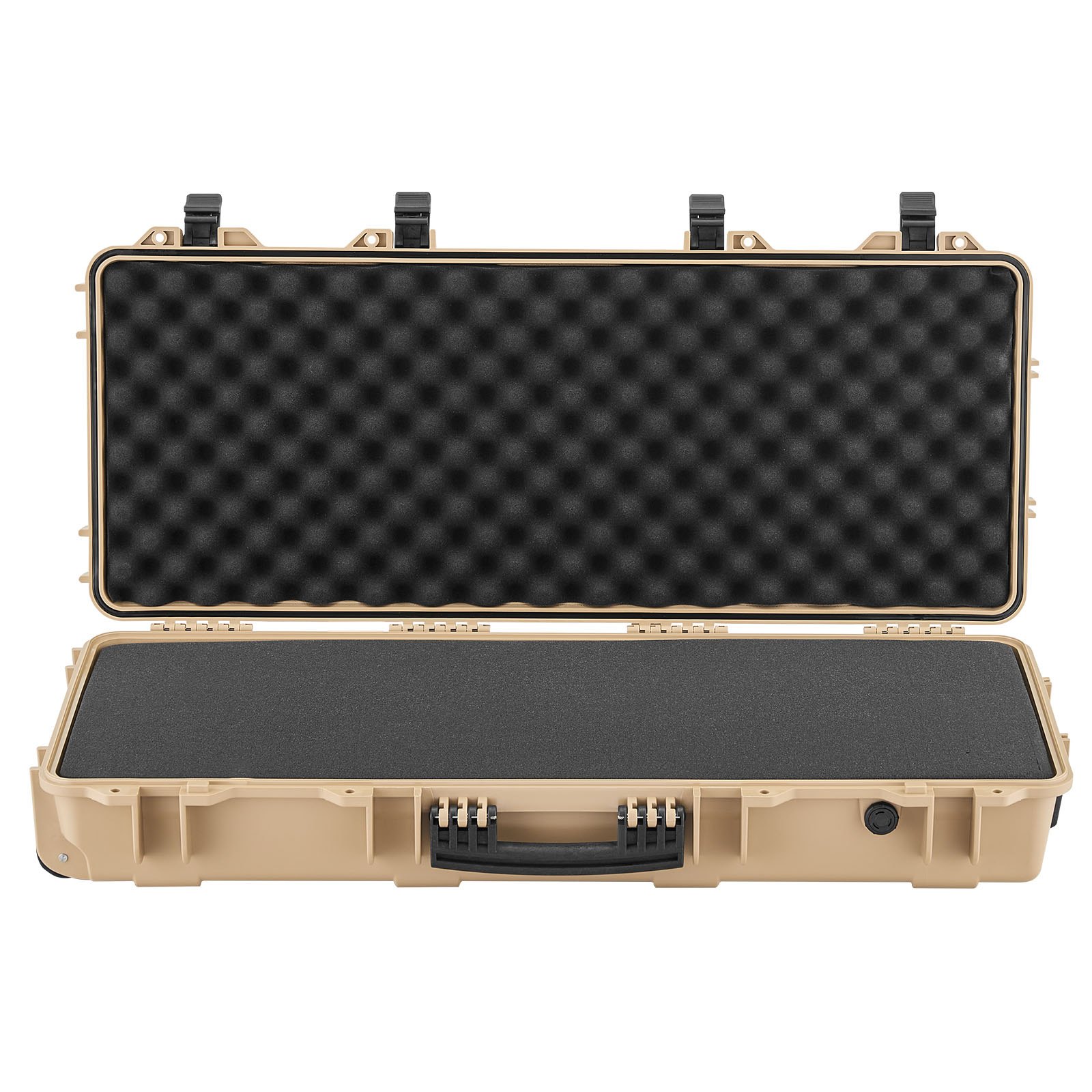VEVOR Hard Rifle Case, Lockable Rifle Case with 4 Layers Pre-cut Foams, 97.8 cm Gun Storage with Wheels, IP67 Waterproof & Dustproof Pistol Storage Cases for Rifles, Shotguns, Airsoft Guns, Khaki
