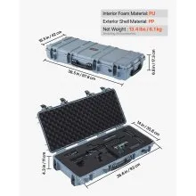 VEVOR Hard Rifle Case, Lockable Rifle Case with 4 Layers Pre-cut Foams, 914 mm Gun Storage with Wheels, IP67 Waterproof & Dustproof Pistol Storage Cases for Rifles, Shotguns, Airsoft Guns, Grey
