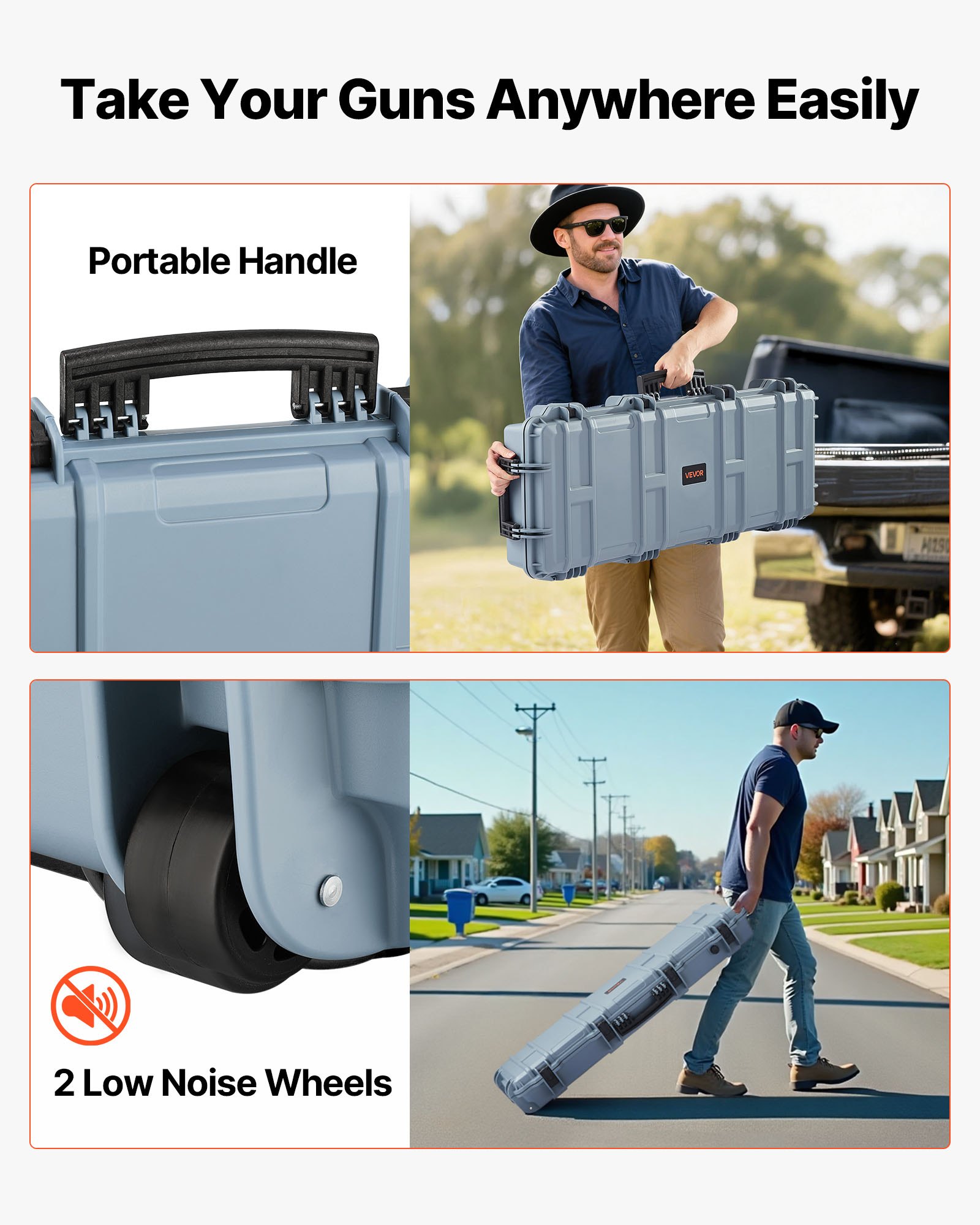 VEVOR Hard Rifle Case, Lockable Rifle Case with 4 Layers Pre-cut Foams, 914 mm Gun Storage with Wheels, IP67 Waterproof & Dustproof Pistol Storage Cases for Rifles, Shotguns, Airsoft Guns, Grey