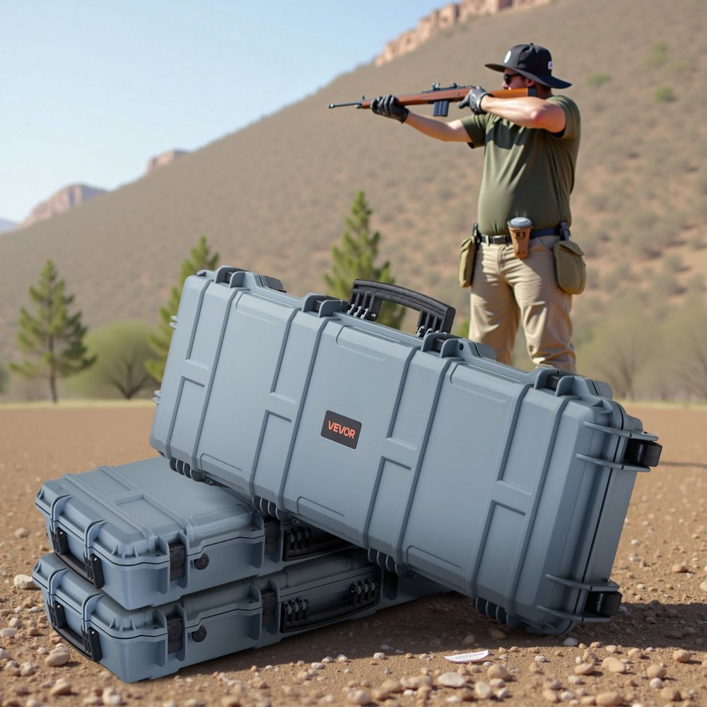 VEVOR Hard Rifle Case, Lockable Rifle Case with Pre-cut Foams, 108.9 cm Gun Storage with Wheels, IP67 Waterproof & Dustproof Movable Large Pistol Storage for Rifles, Shotguns, Airsoft Guns, Grey