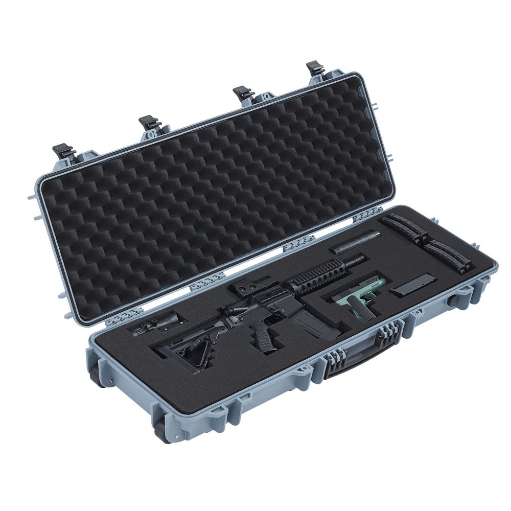VEVOR Hard Rifle Case, Lockable Rifle Case with Pre-cut Foams, 108.9 cm Gun Storage with Wheels, IP67 Waterproof & Dustproof Movable Large Pistol Storage for Rifles, Shotguns, Airsoft Guns, Grey