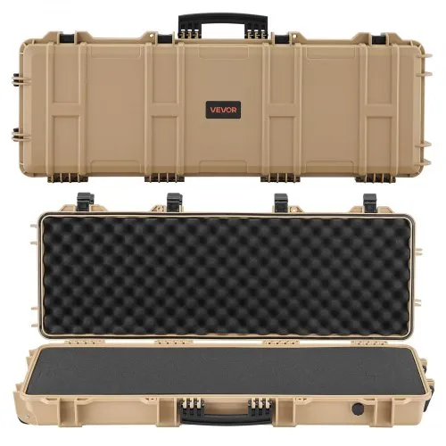 VEVOR Hard Rifle Case, Lockable Rifle Case with Pre-cut Foams, 1016 mm Gun Storage with Wheels, IP67 Waterproof & Dustproof Movable Large Pistol Storage for Rifles, Shotguns, Airsoft Guns, Khaki