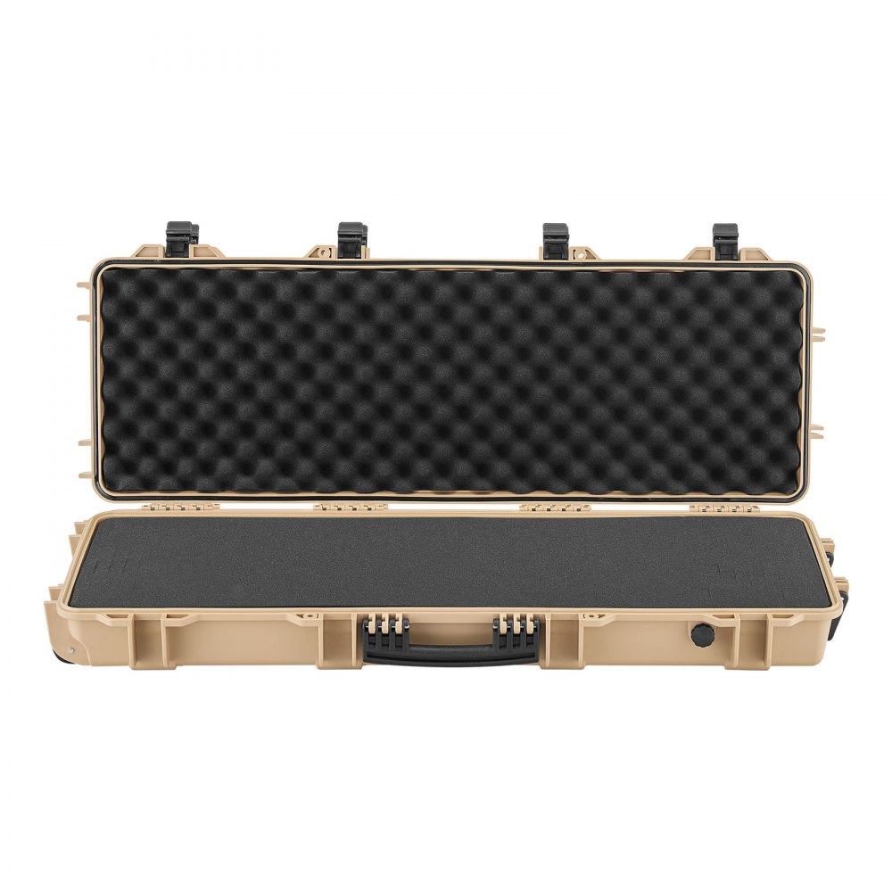 VEVOR Hard Rifle Case, Lockable Rifle Case with Pre-cut Foams, 108.9 cm Gun Storage with Wheels, IP67 Waterproof & Dustproof Movable Large Pistol Storage for Rifles, Shotguns, Airsoft Guns, Khaki