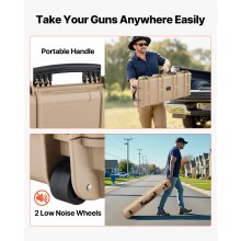 VEVOR Hard Rifle Case, Lockable Rifle Case with Pre-cut Foams, 40 in Gun Storage with Wheels, IP67 Waterproof & Dustproof Movable Large Pistol Storage for Rifles, Shotguns, Airsoft Guns, Khaki