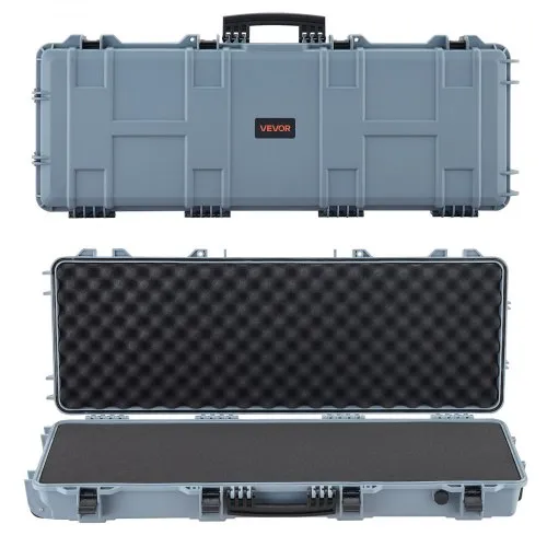 VEVOR Hard Rifle Case, Lockable Rifle Case with Pre-cut Foams, 1066 mm Movable Gun Storage with Wheels, IP67 Waterproof & Dustproof Pistol Storage for Rifle, Shotgun, Airsoft Gun, Grey