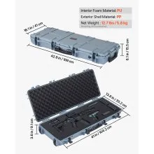 VEVOR Hard Rifle Case, Lockable Rifle Case with Pre-cut Foams, 1066 mm Movable Gun Storage with Wheels, IP67 Waterproof & Dustproof Pistol Storage for Rifle, Shotgun, Airsoft Gun, Grey