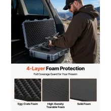 VEVOR Hard Rifle Case, Lockable Rifle Case with Pre-cut Foams, 1066 mm Movable Gun Storage with Wheels, IP67 Waterproof & Dustproof Pistol Storage for Rifle, Shotgun, Airsoft Gun, Grey