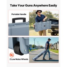 VEVOR Hard Rifle Case, Lockable Rifle Case with Pre-cut Foams, 1066 mm Movable Gun Storage with Wheels, IP67 Waterproof & Dustproof Pistol Storage for Rifle, Shotgun, Airsoft Gun, Grey